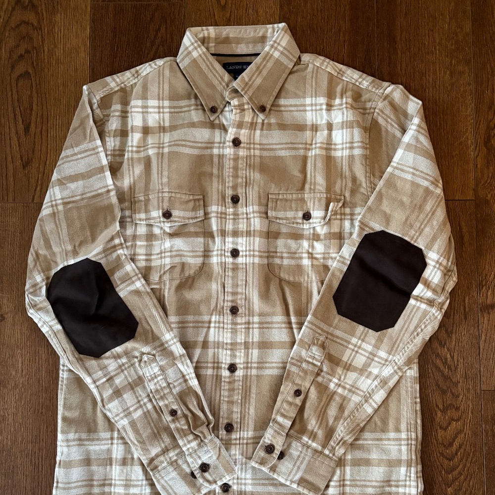 Land’s End Flannel Button Down Shirt With Elbow Patches